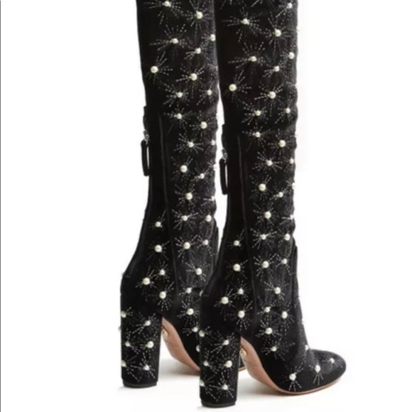 Aquazzura Cosmic Pearl 120 over the knee velvet boots - Picture 5 of 8